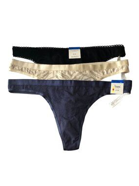 Jenni Charter Club Thong Panties 3 Pair Black Beige Navy c